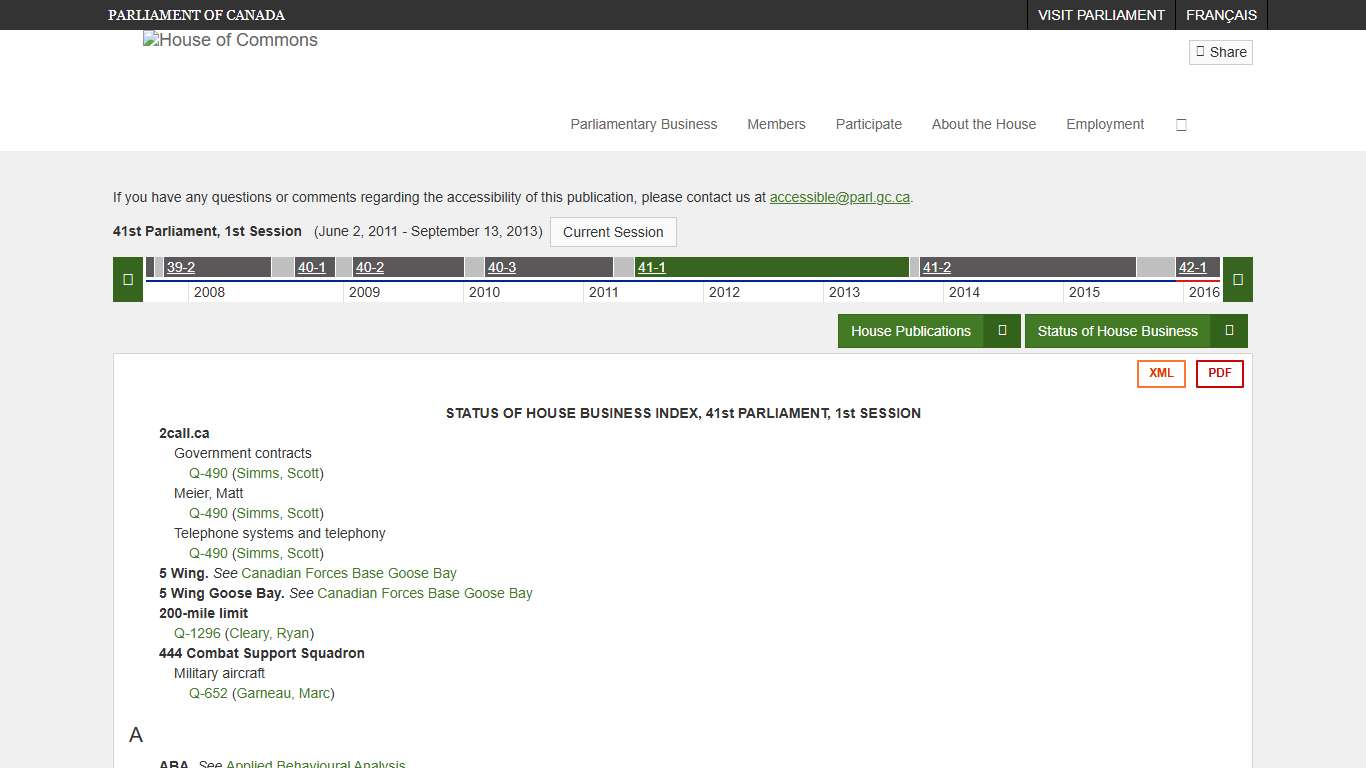 Status of House Business - Parliament of Canada